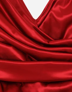 Satin draped calf-length dress