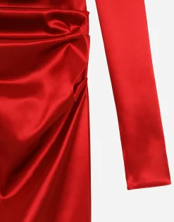 Satin draped calf-length dress