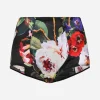 Satin high-waisted panties with rose garden print