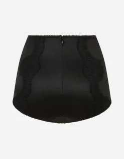 Satin high-waisted panties with lace detailing