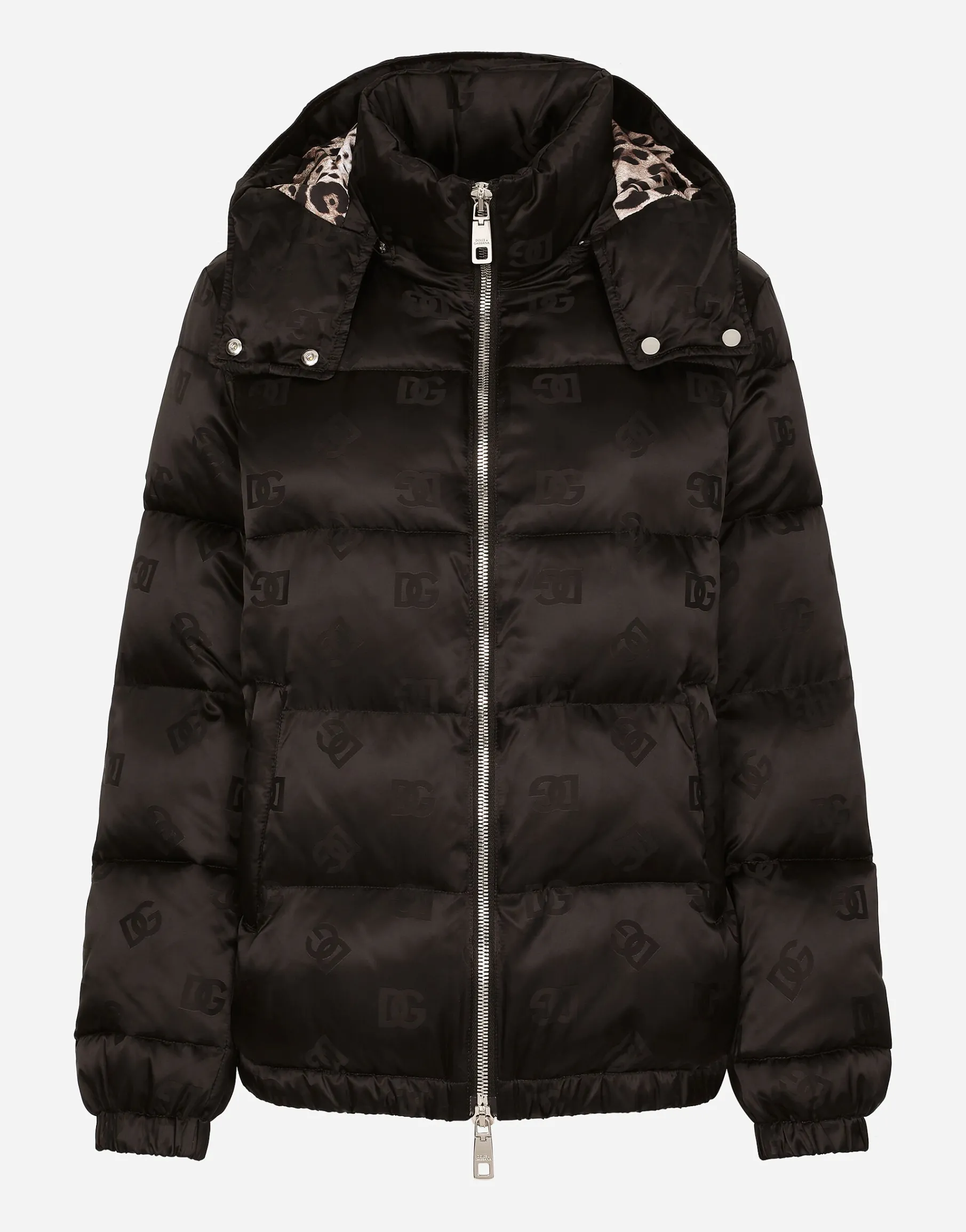 Satin jacquard down jacket with all-over DG logo