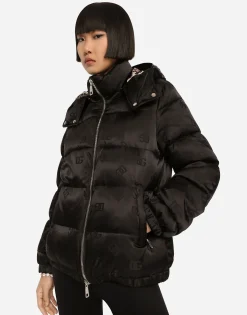Satin jacquard down jacket with all-over DG logo