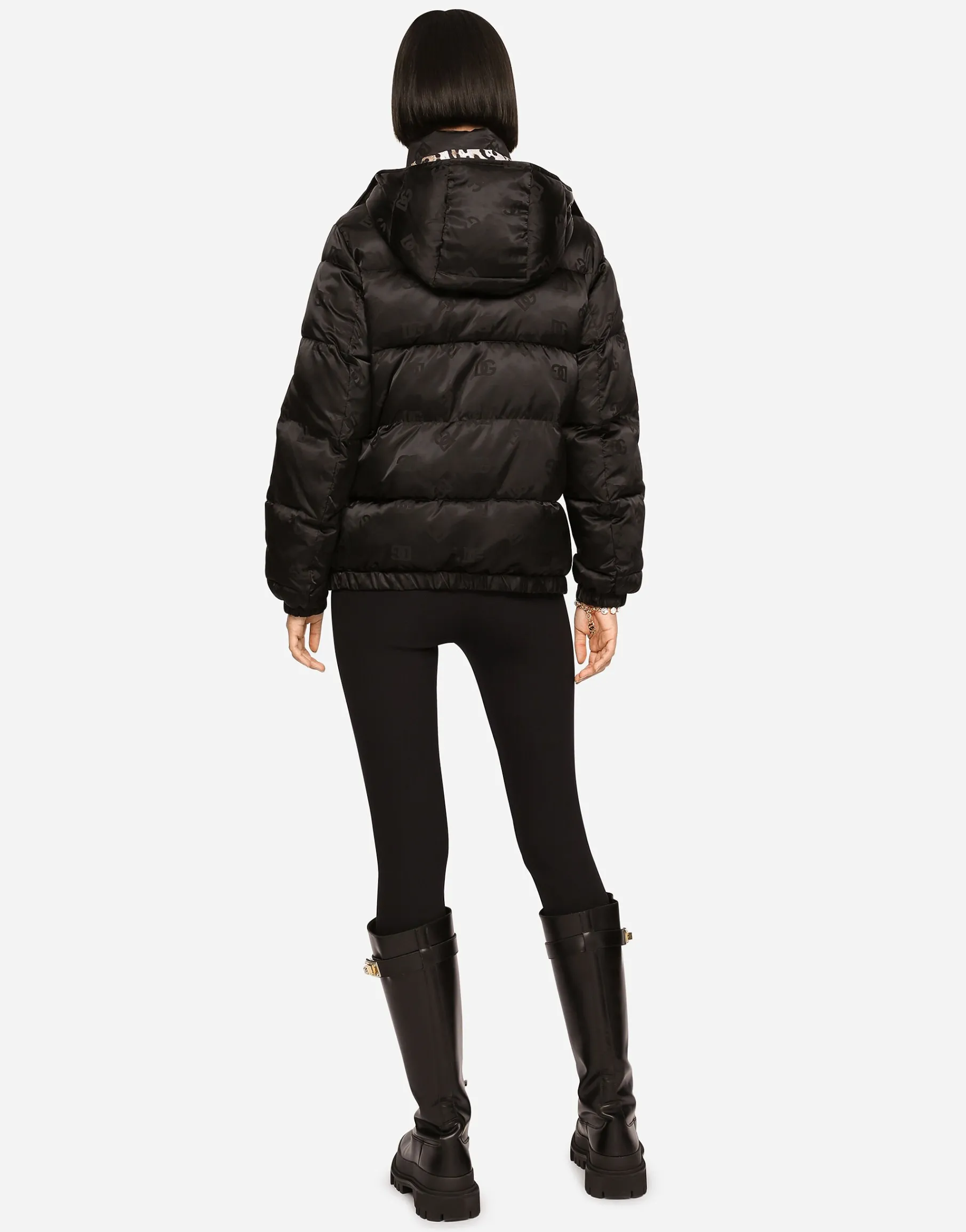 Satin jacquard down jacket with all-over DG logo