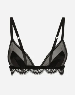 Satin, lace and tulle soft-cup triangle bra