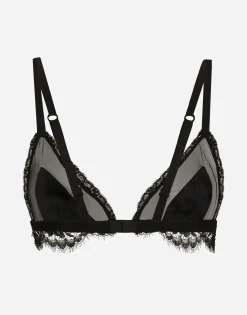 Satin, lace and tulle soft-cup triangle bra