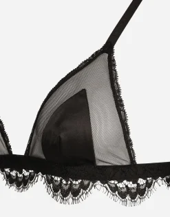 Satin, lace and tulle soft-cup triangle bra