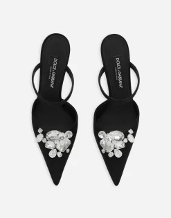 Satin mules with embroidery