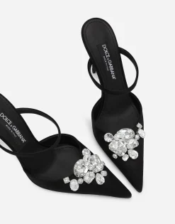 Satin mules with embroidery