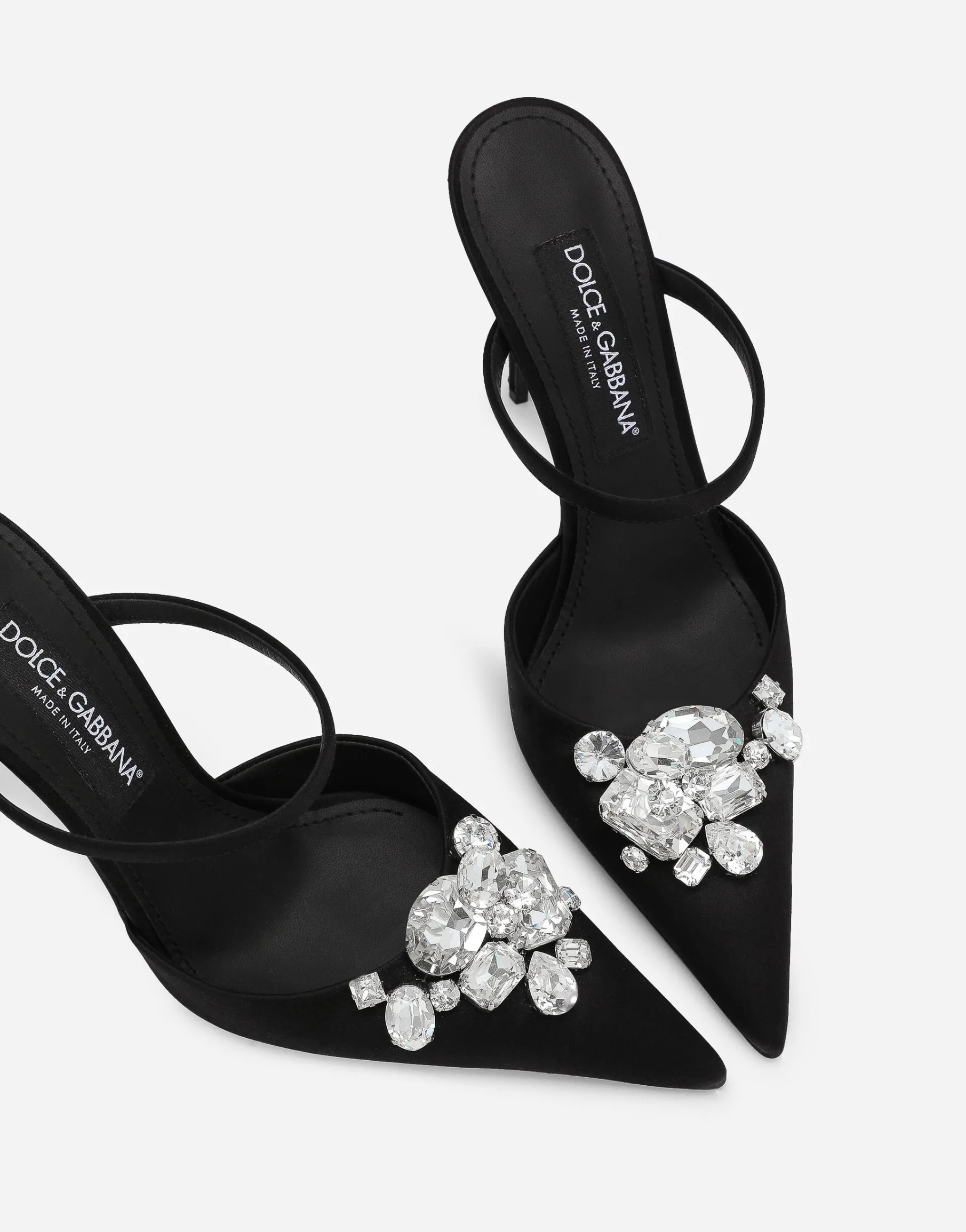 Satin mules with embroidery