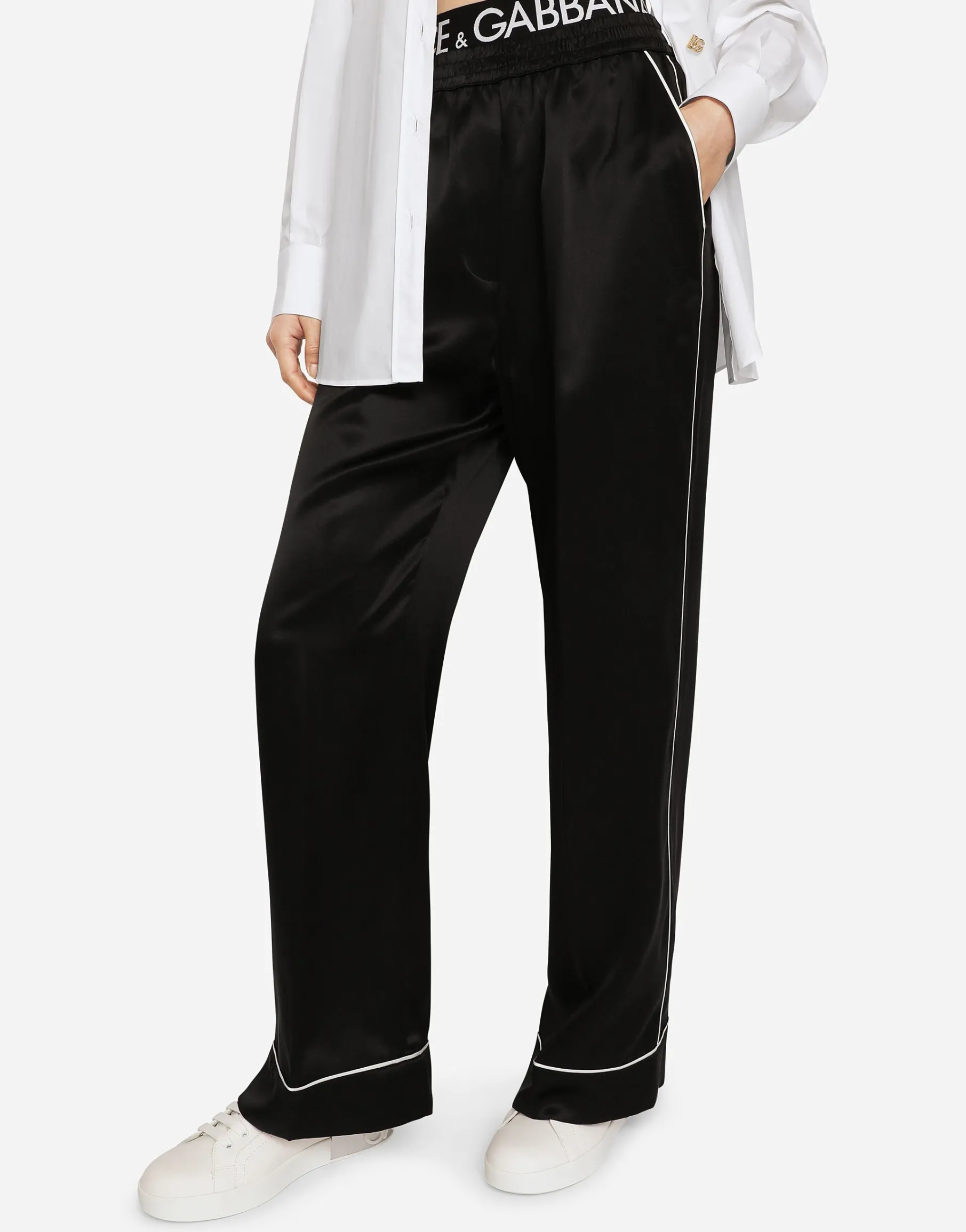 Satin pajama pants with piping