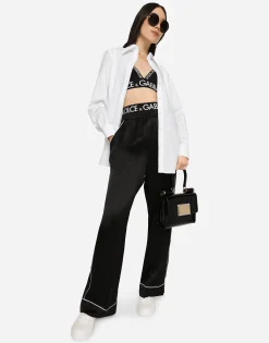 Satin pajama pants with piping
