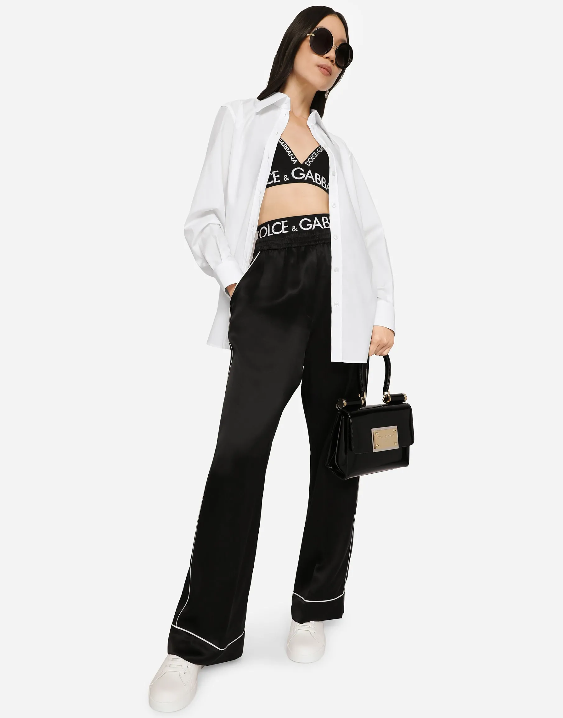 Satin pajama pants with piping