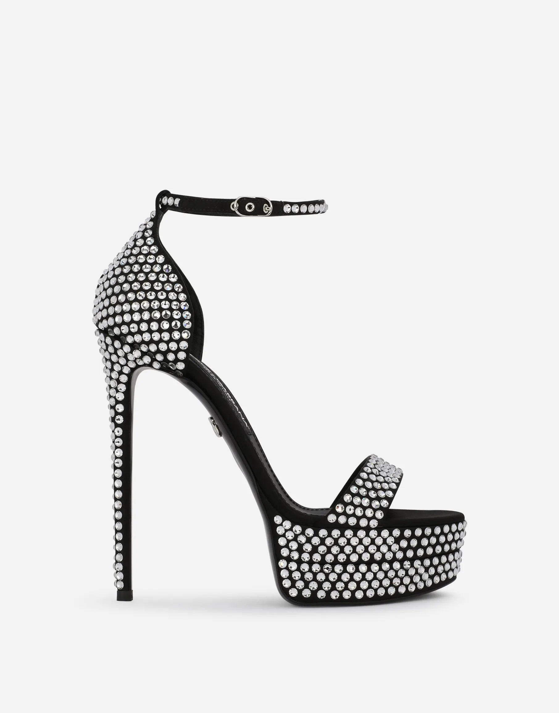 Satin platform sandals with fusible rhinestones