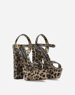 Satin platform sandals with fusible rhinestones