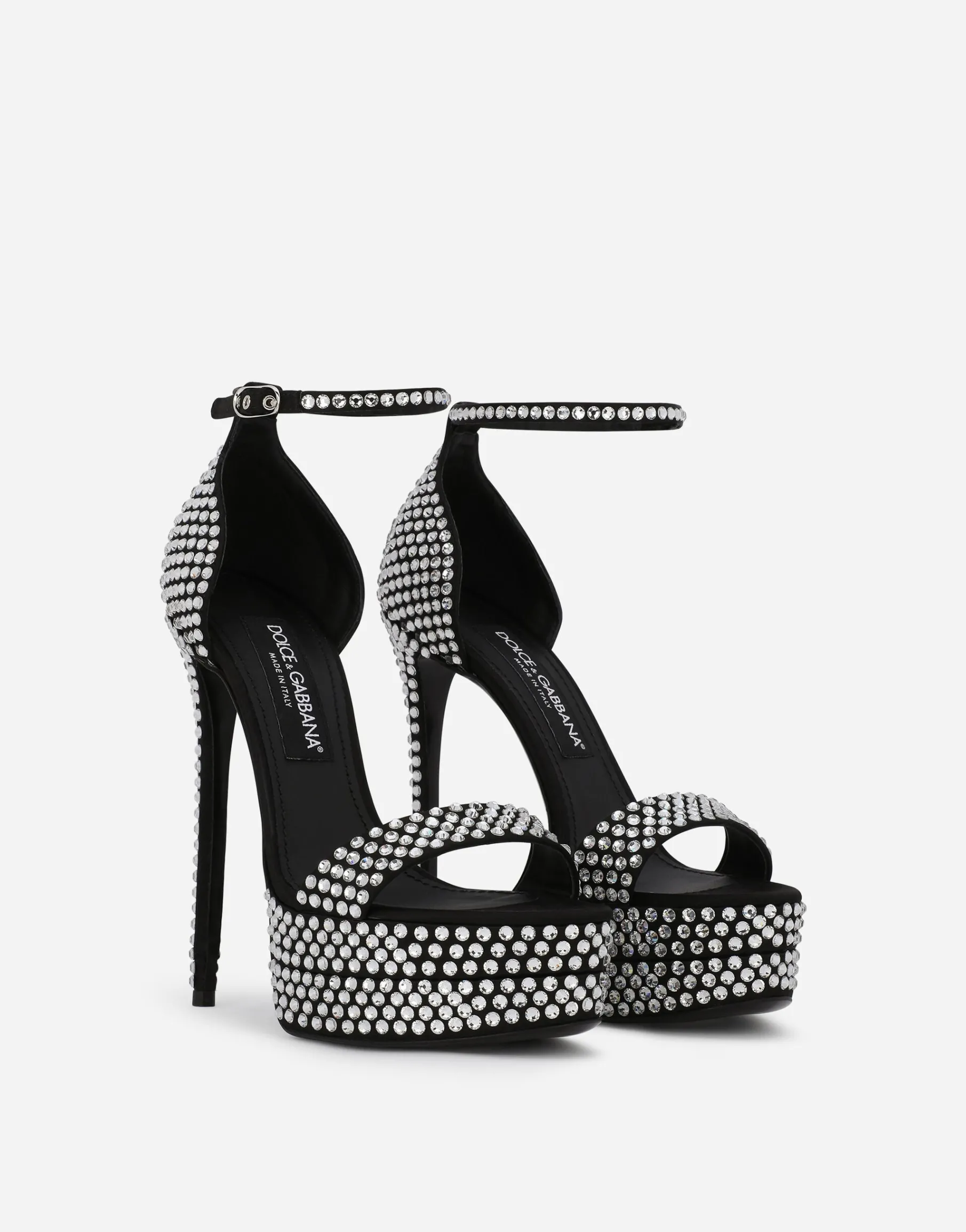 Satin platform sandals with fusible rhinestones