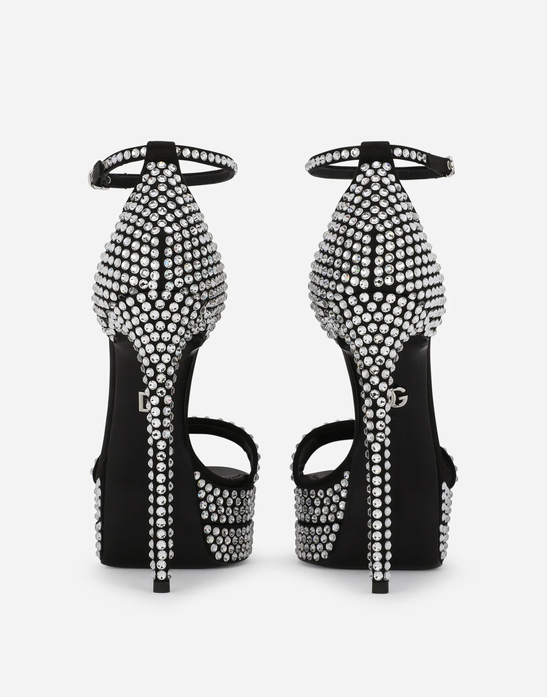 Satin platform sandals with fusible rhinestones