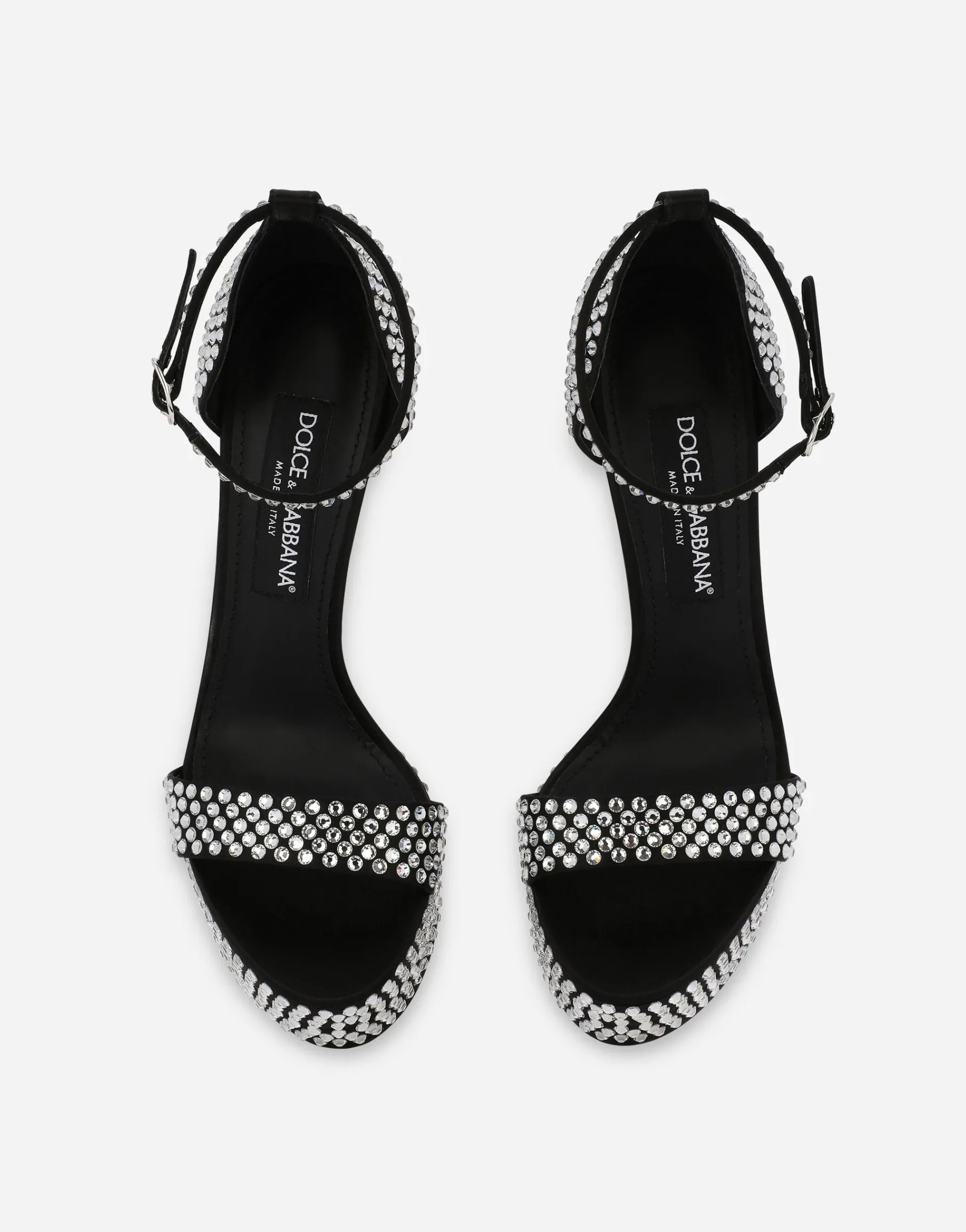 Satin platform sandals with fusible rhinestones