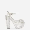 Satin platforms with fusible rhinestones