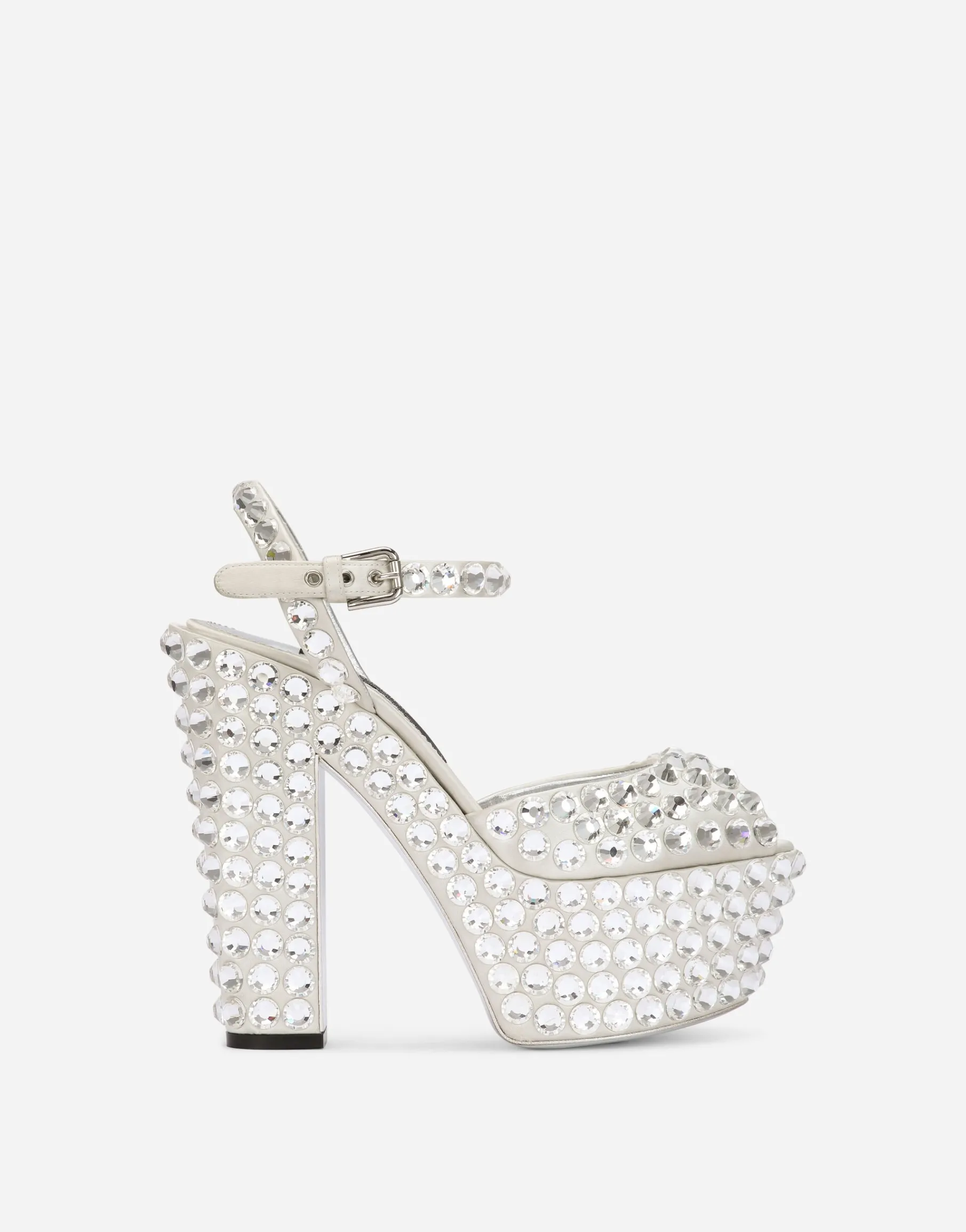 Satin platforms with fusible rhinestones