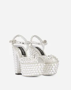 Satin platforms with fusible rhinestones