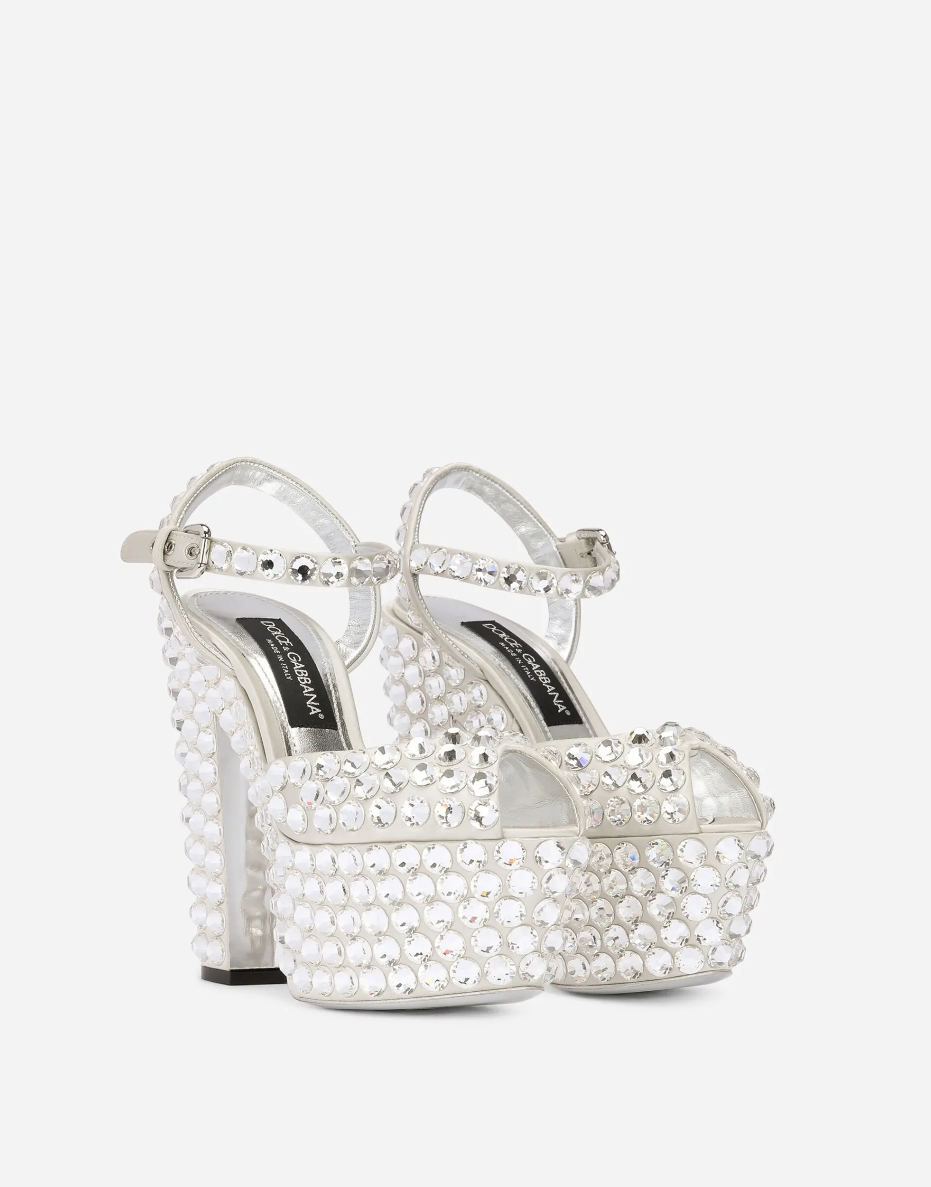 Satin platforms with fusible rhinestones