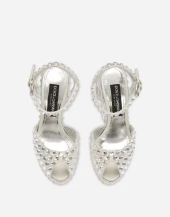 Satin platforms with fusible rhinestones