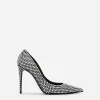 Satin pumps with fusible rhinestones