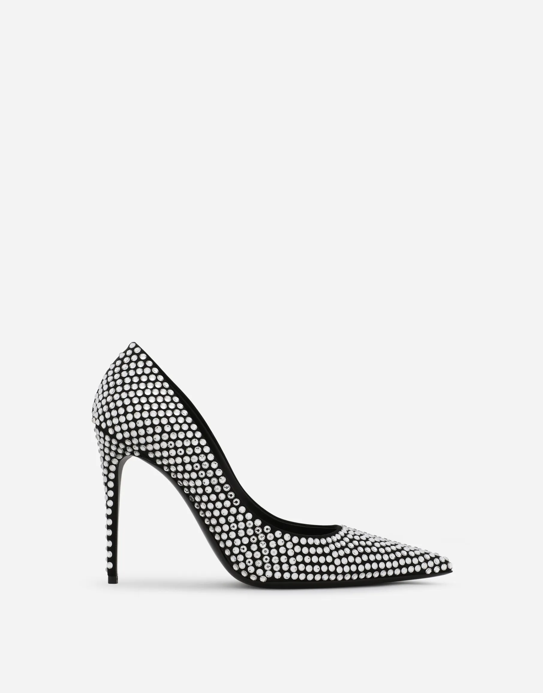 Satin pumps with fusible rhinestones