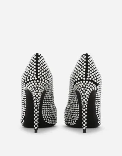 Satin pumps with fusible rhinestones