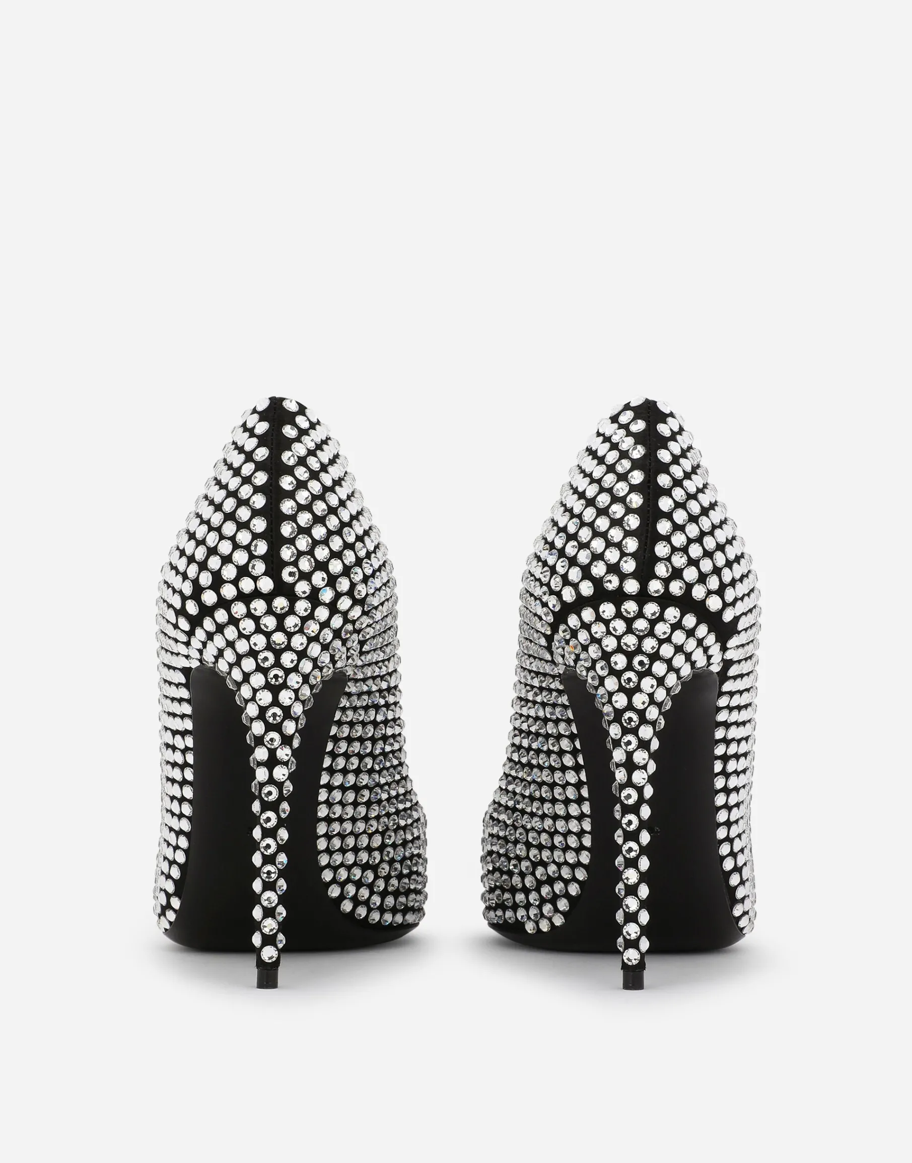 Satin pumps with fusible rhinestones