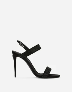 Satin sandals with fusible rhinestones