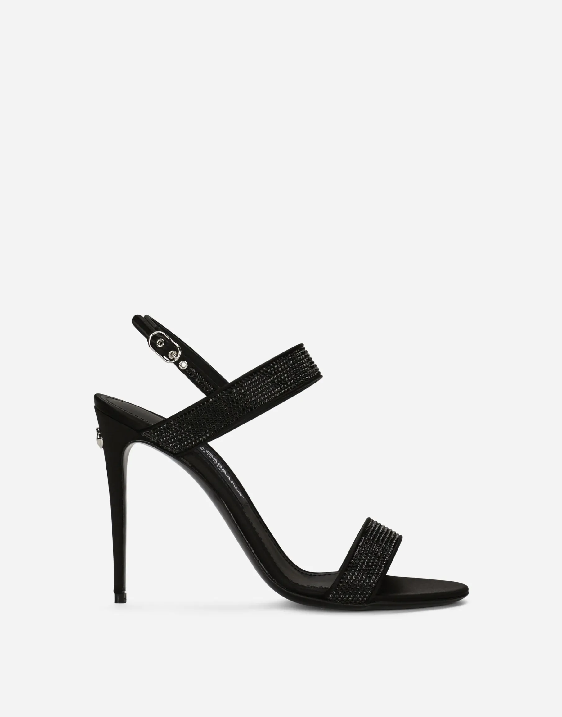 Satin sandals with fusible rhinestones