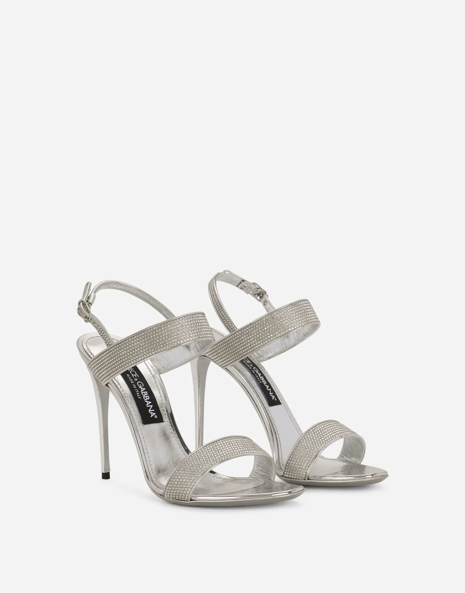 Satin sandals with fusible rhinestones