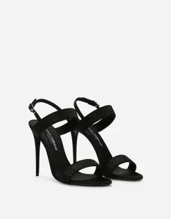 Satin sandals with fusible rhinestones
