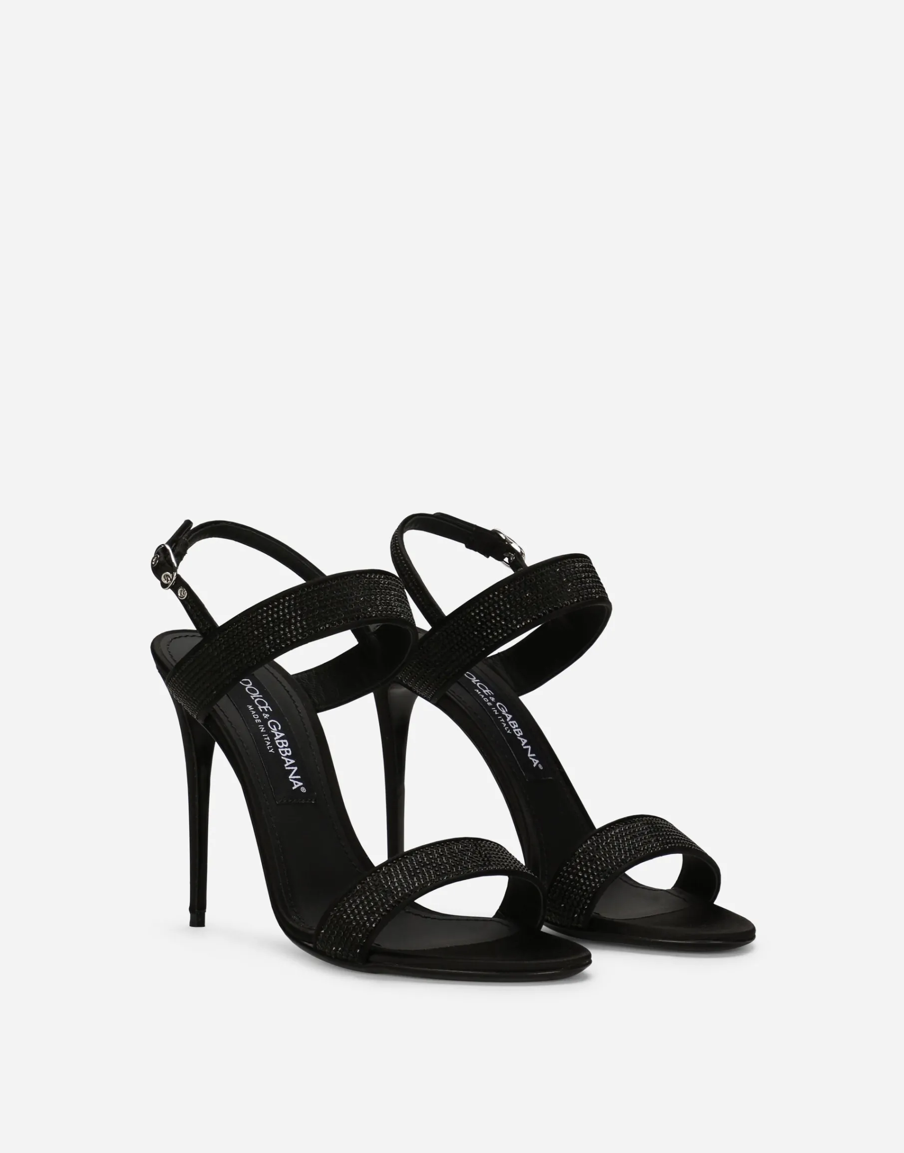 Satin sandals with fusible rhinestones
