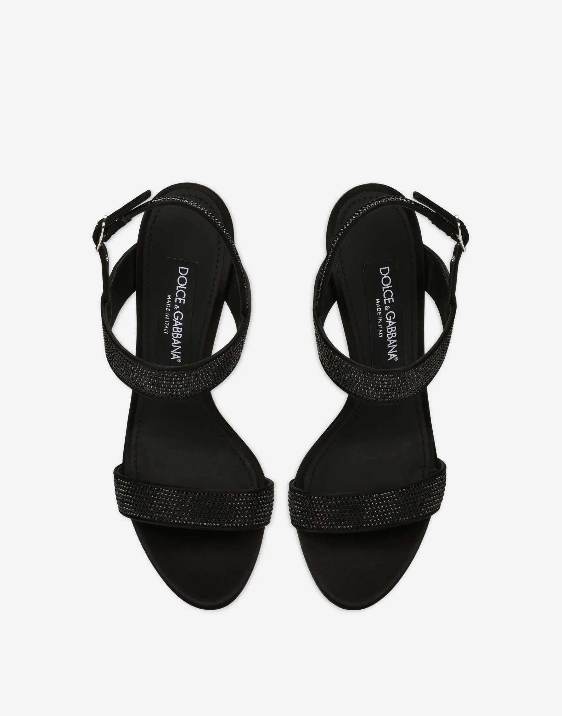 Satin sandals with fusible rhinestones