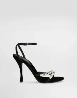 Satin sandals with gemstone embellishment