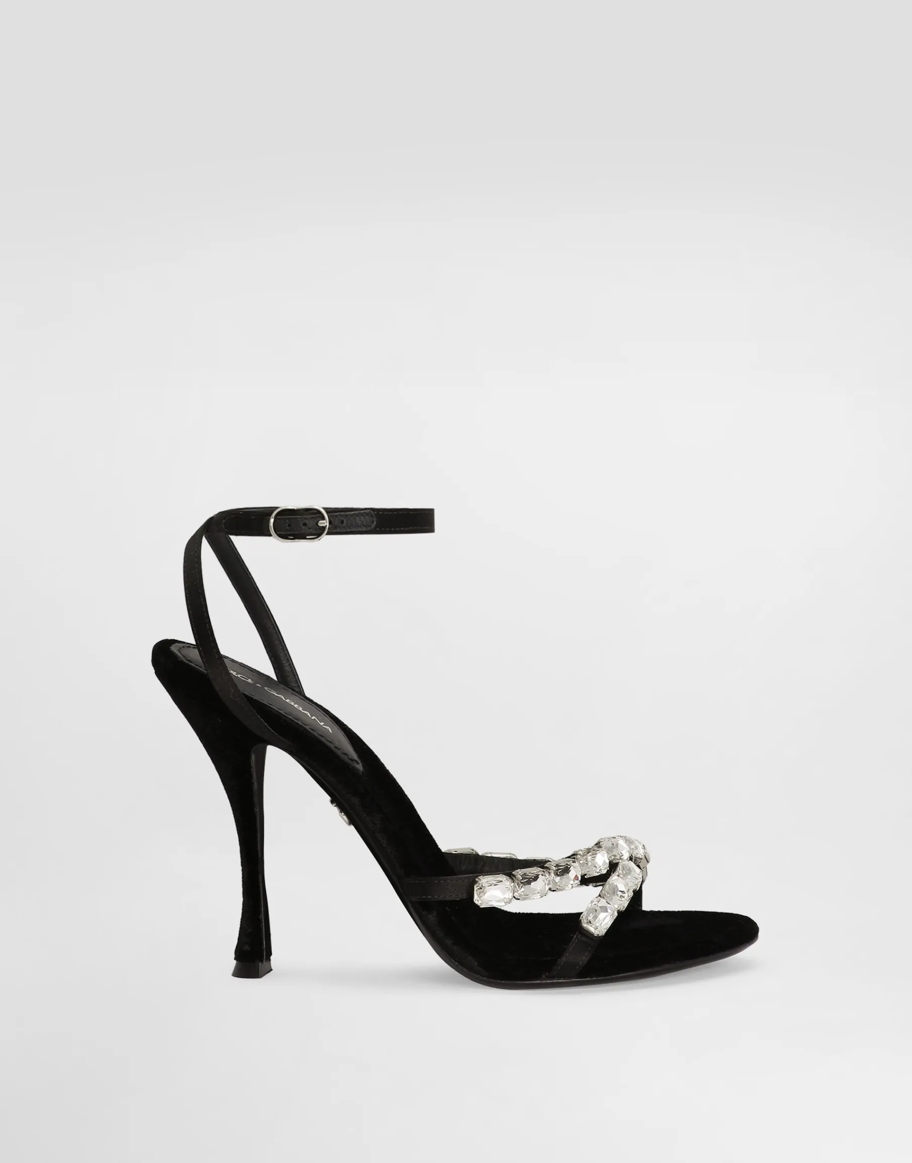 Satin sandals with gemstone embellishment