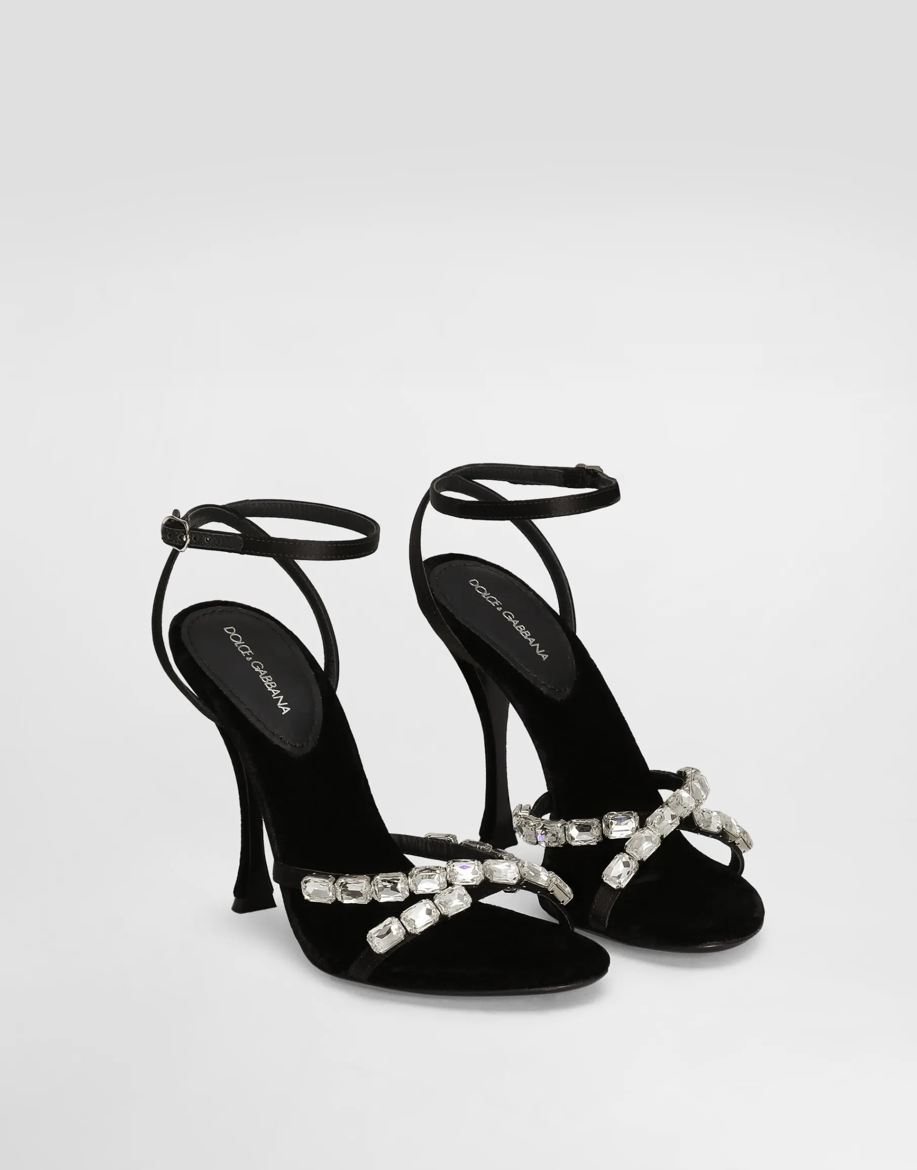 Satin sandals with gemstone embellishment