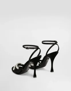 Satin sandals with gemstone embellishment