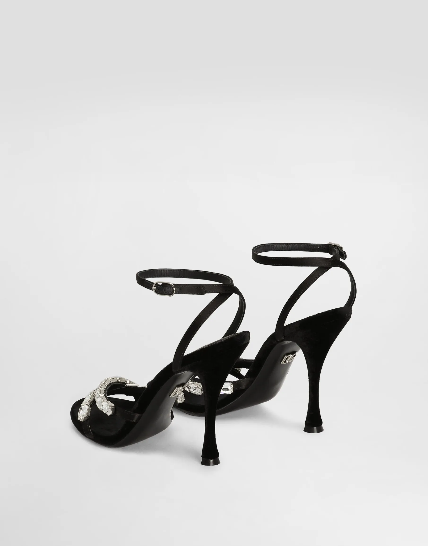 Satin sandals with gemstone embellishment