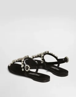 Satin sandals with gemstone embellishment