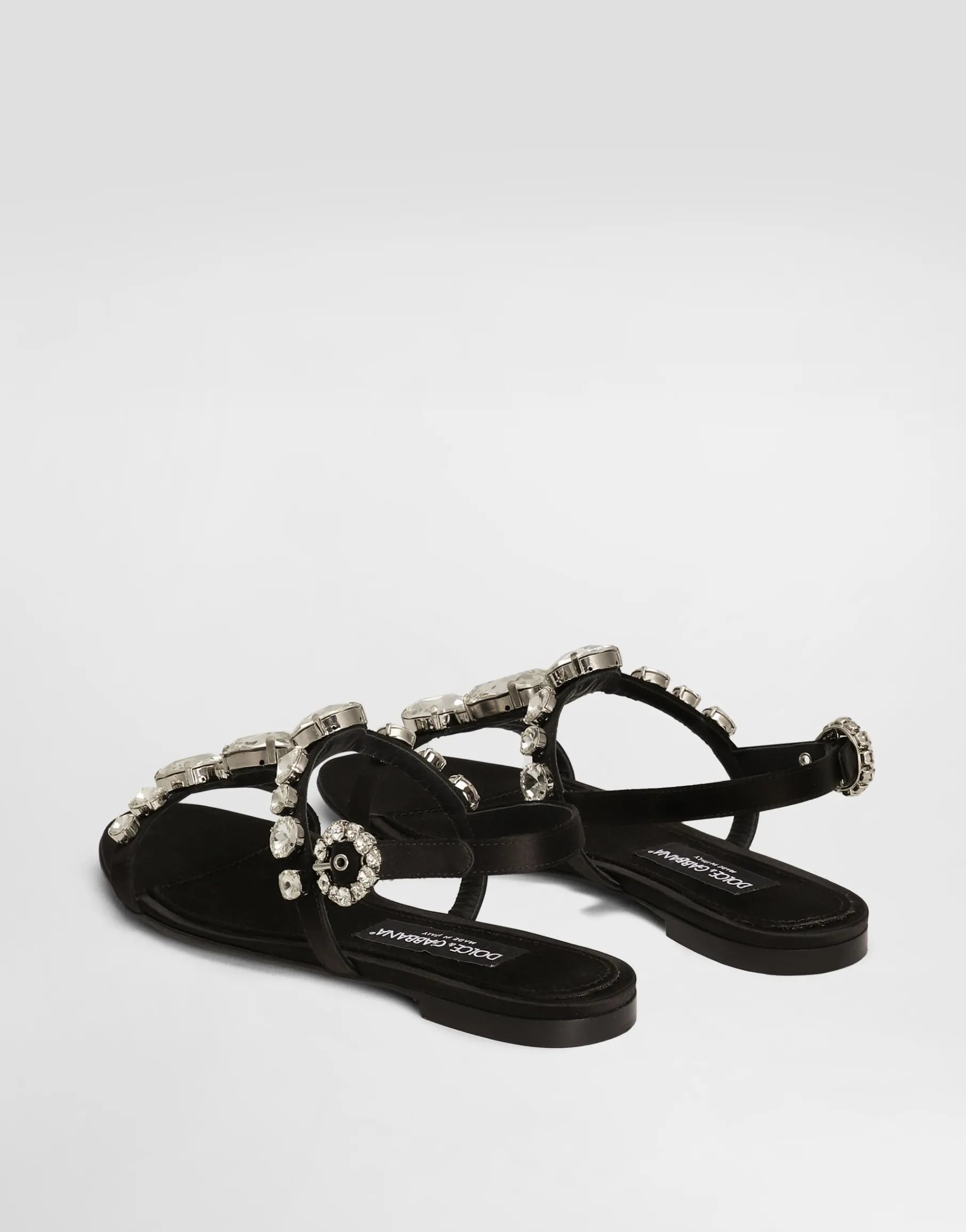 Satin sandals with gemstone embellishment