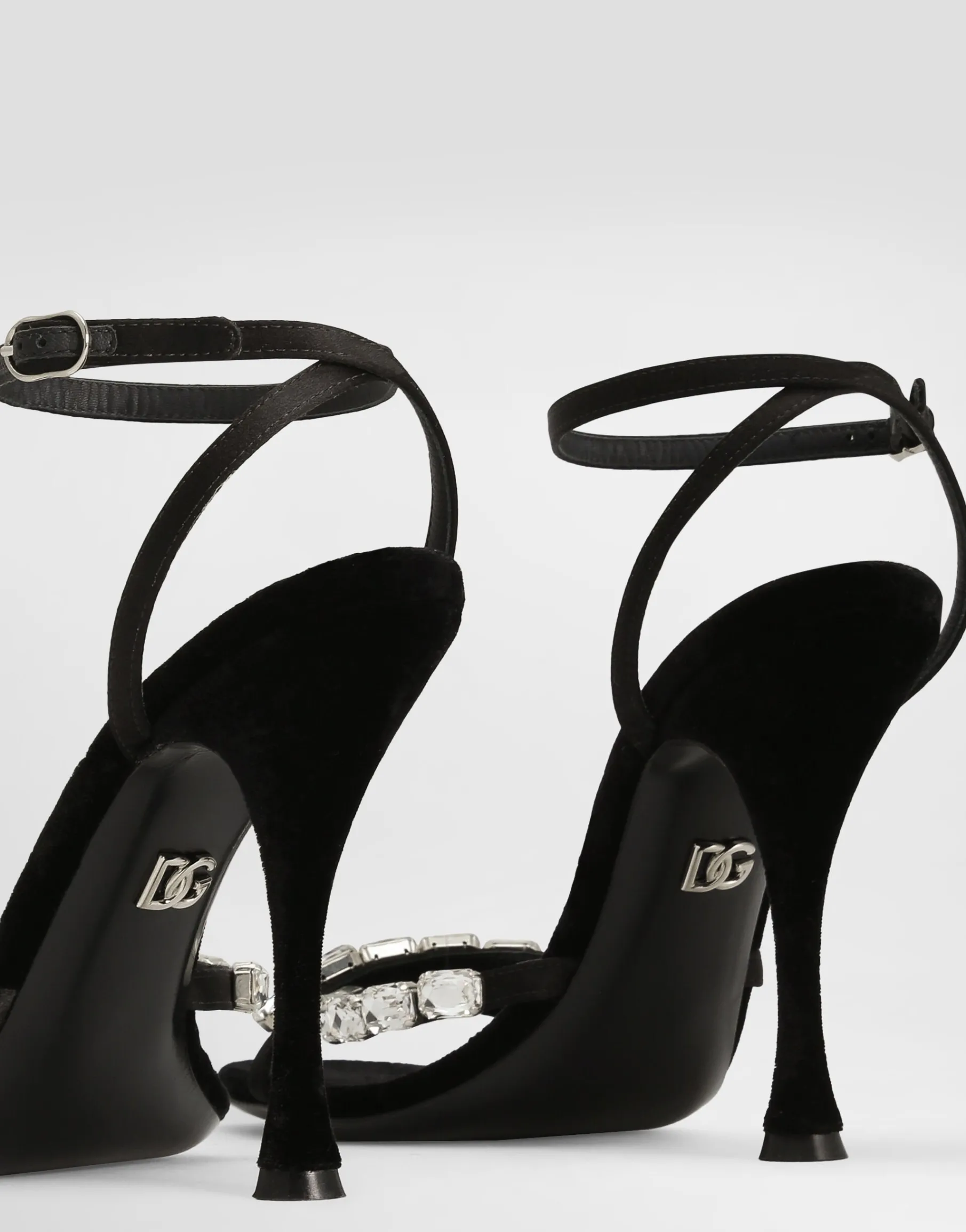 Satin sandals with gemstone embellishment