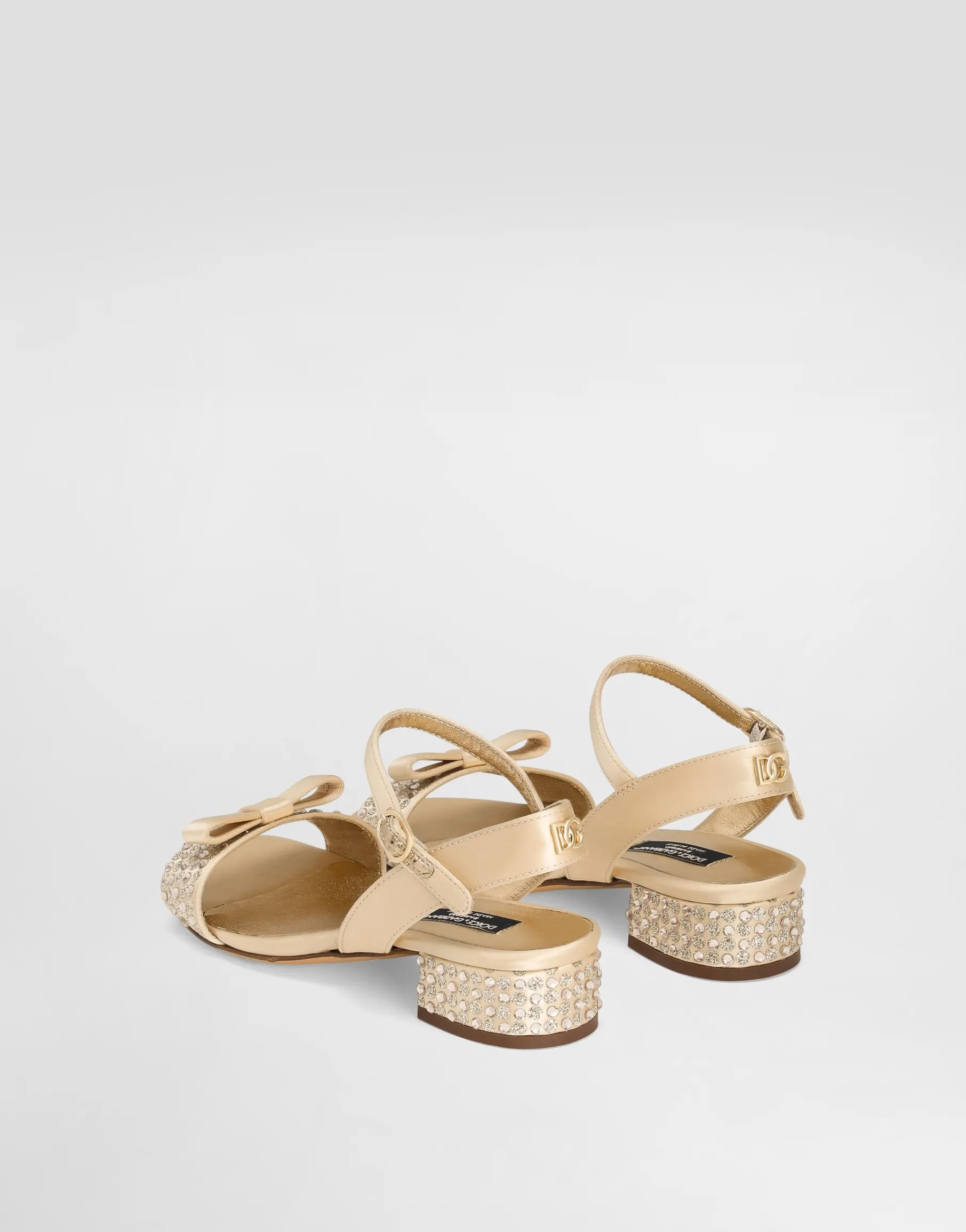 Satin sandals with glittery polka-dots and rhinestones