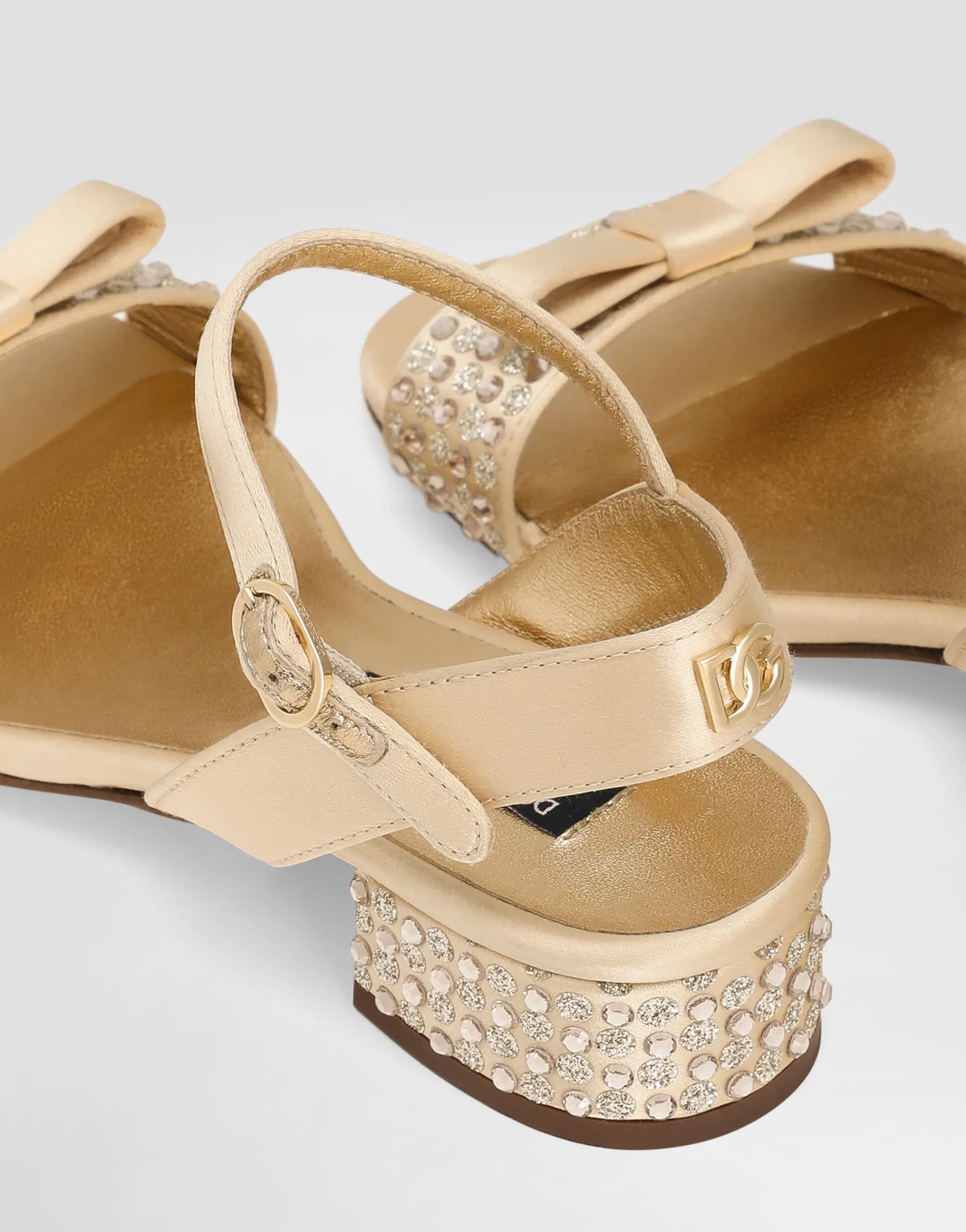 Satin sandals with glittery polka-dots and rhinestones