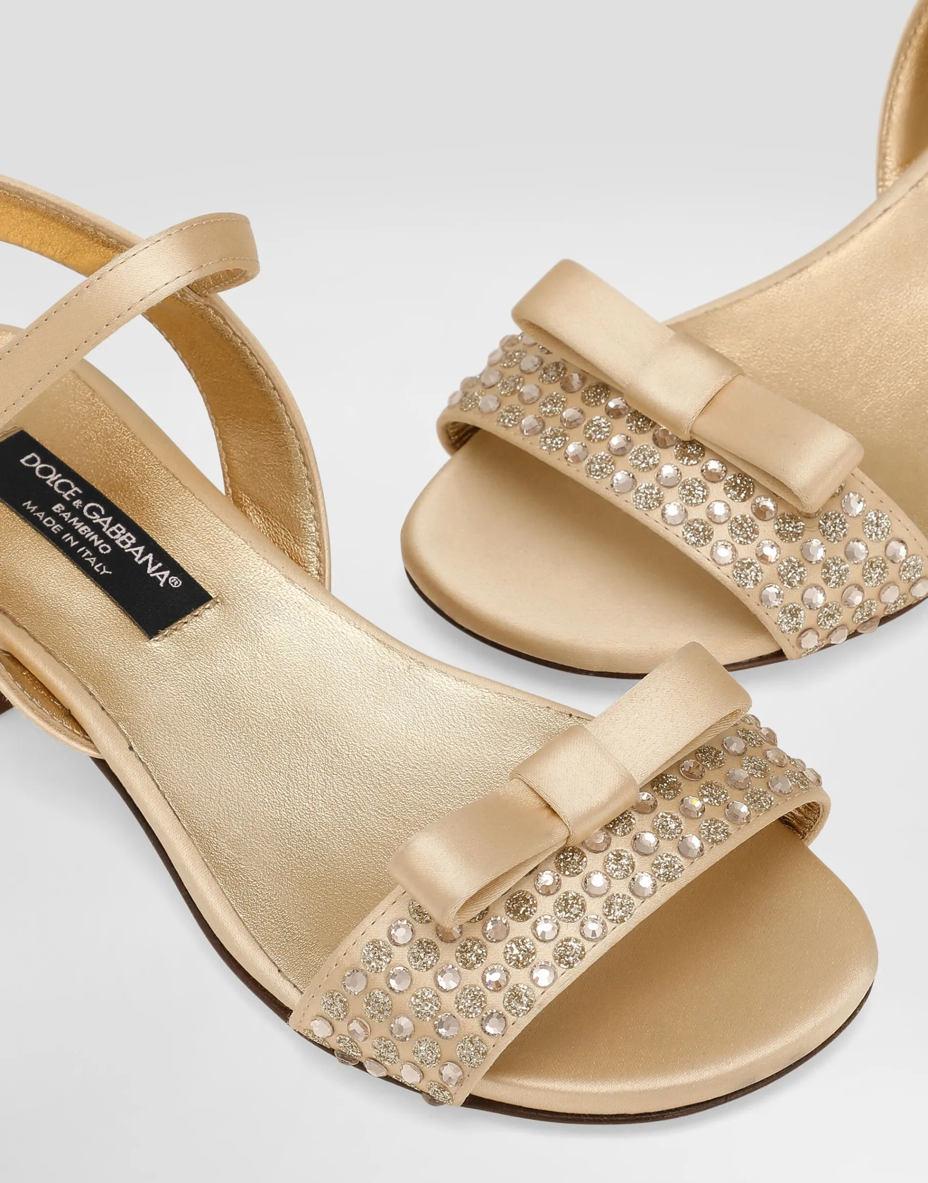Satin sandals with glittery polka-dots and rhinestones