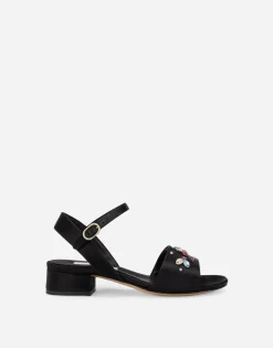 Satin sandals with multi-colored crystals