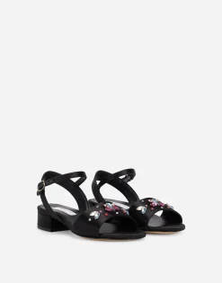 Satin sandals with multi-colored crystals
