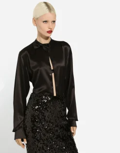 Satin shirt with bow-tie detailing